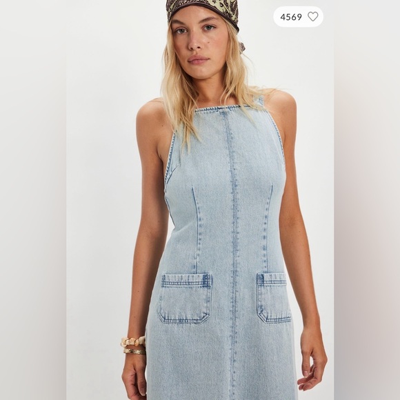 Free People Dex Denim Midi Dress in Bleachout size Medium NWT - Picture 2 of 12